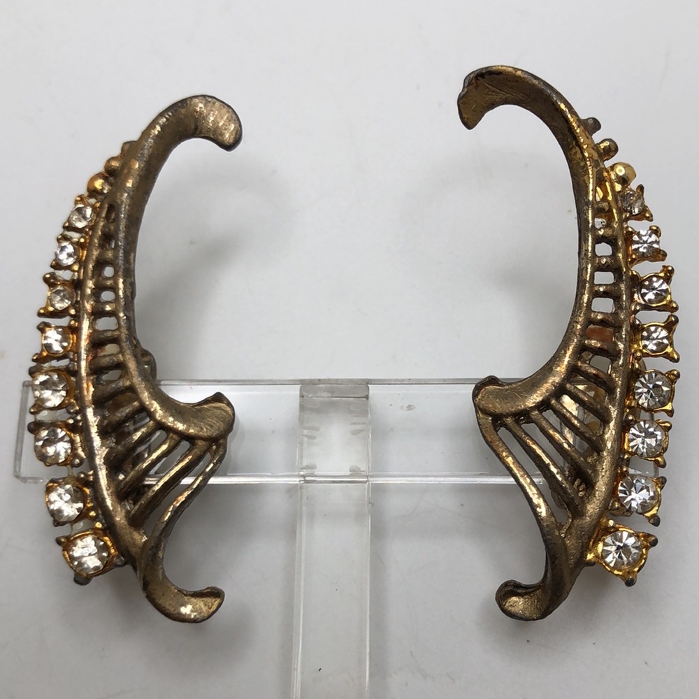 Crystal Crawler Antique Clip On Earrings